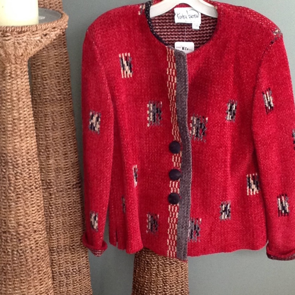 Red knit blazer
